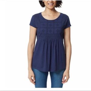 Gloria Vanderbilt Blue Embroidered Tee